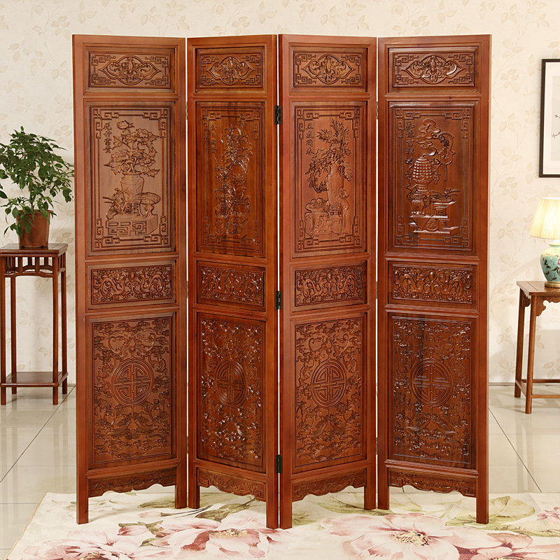 中式实木屏风隔断办公室客厅折叠移动现代复古折屏