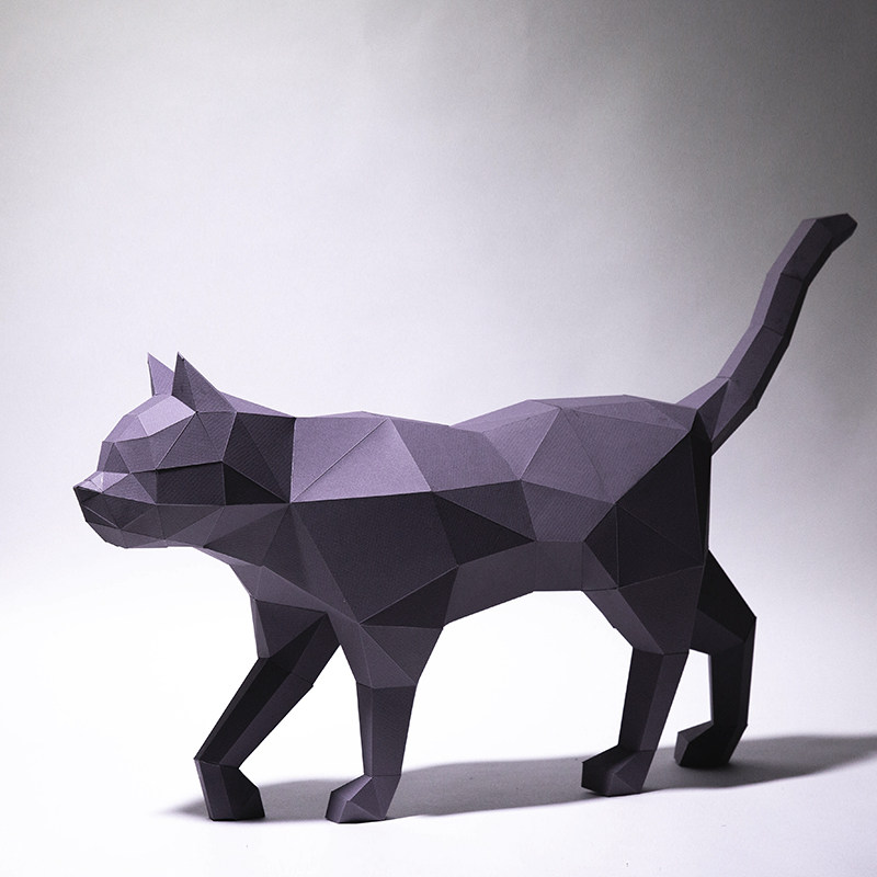 行走走的猫咪纸模卡纸场景桌面摆件3d纸雕其他类型纸模