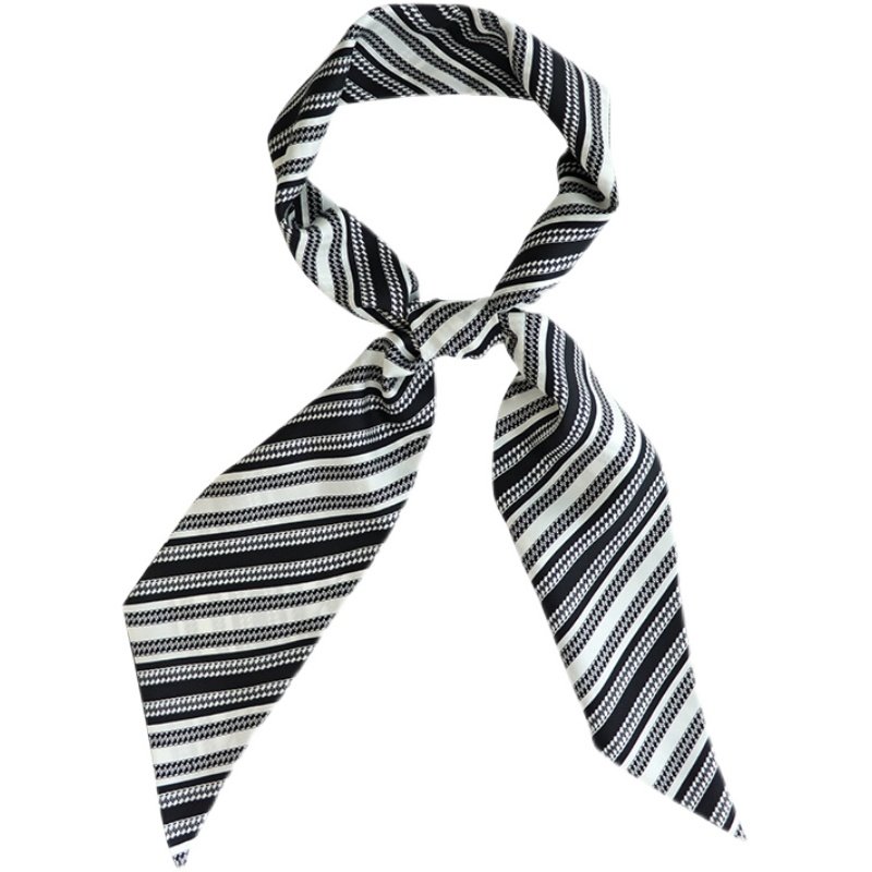 黑白真丝双层飘带斜纹桑蚕蚕丝丝巾百搭腰带围巾