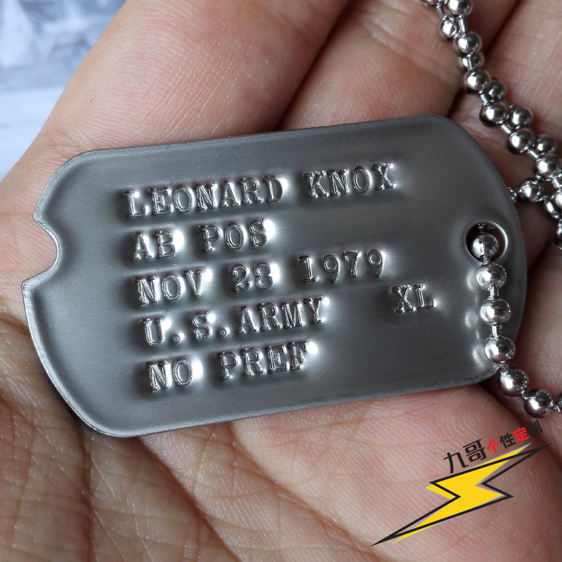 nip军迷美国大兵军牌项链定做男士兵牌不锈钢美军身份牌狗牌 定制