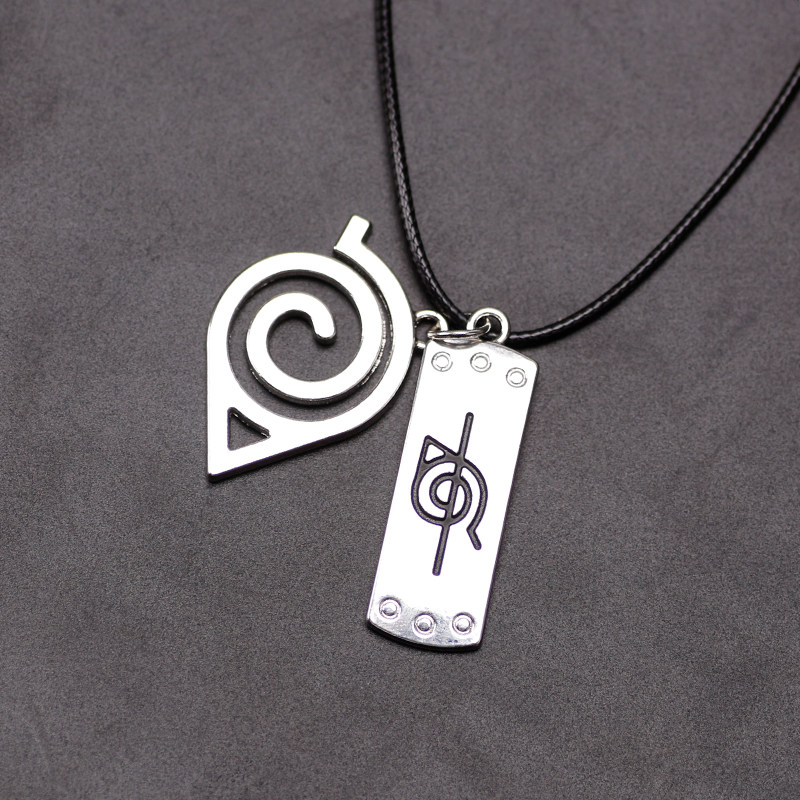 日韩动漫周边火影忍者木叶叛忍护额标志双牌吊坠皮绳项链