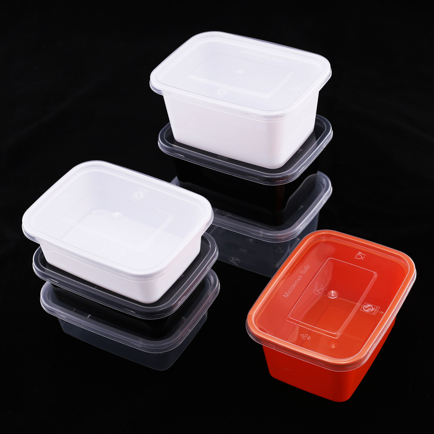 200/350ml长方形打包盒外卖小份菜一次性餐盒透明黑色小型饭盒