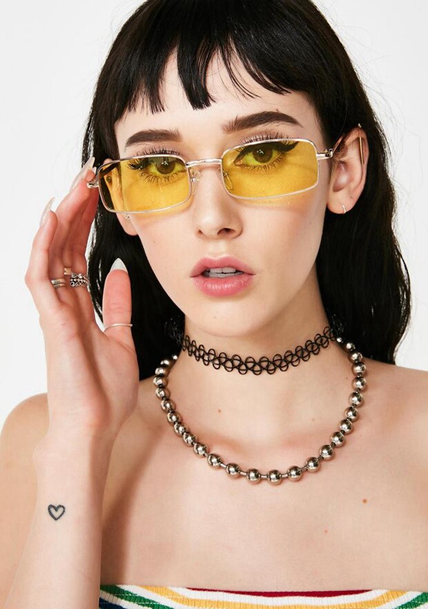 美国代购yellow经典时尚复古长方形黄色镜片矩形太阳眼镜