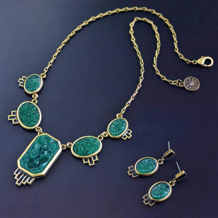 美国代购jadeite手作波西米亚艺术绿色玻璃翡翠花卉项链