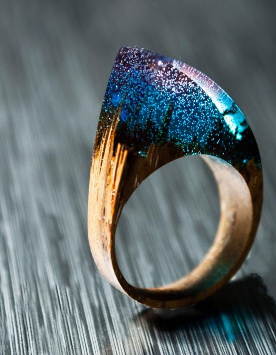 乌克兰代购wood手作复古华丽神秘森林蓝色仙境戒指