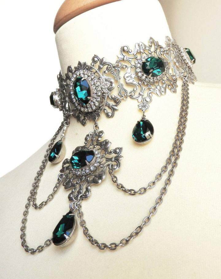 希腊代购emerald手作哥特金银流苏维多利亚精美闪光项链