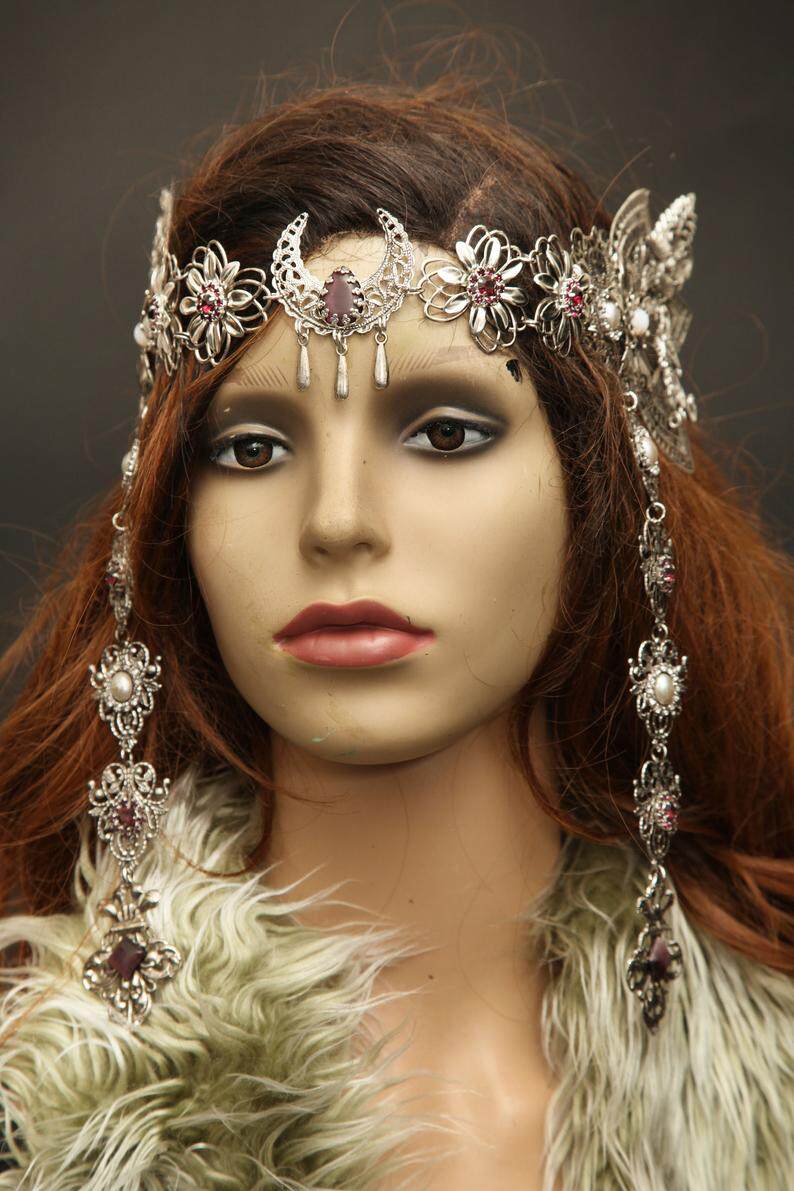 德国代购moon手作中世纪精灵女神花丝叶子新月头饰