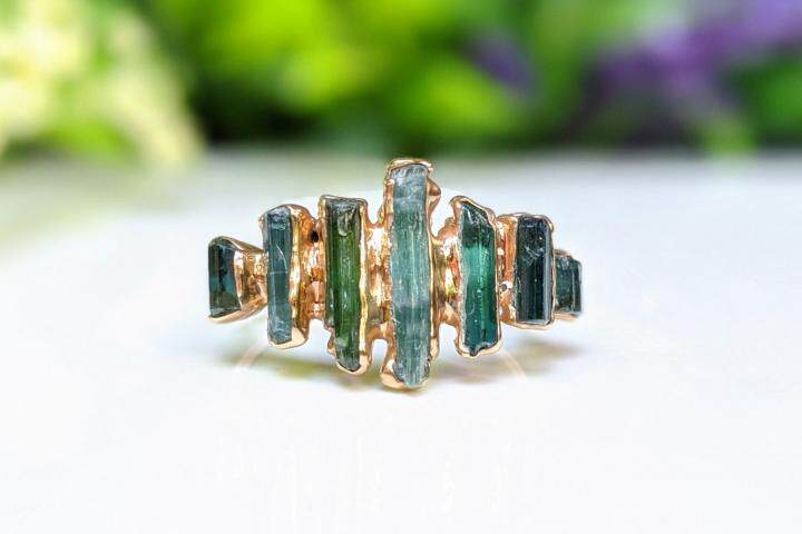 加拿大电气石戒指金戒指18k镶嵌绿色代购天然精致戒指