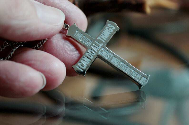 加拿大代购cross手作复古十字架圣经经文基督教发光项链