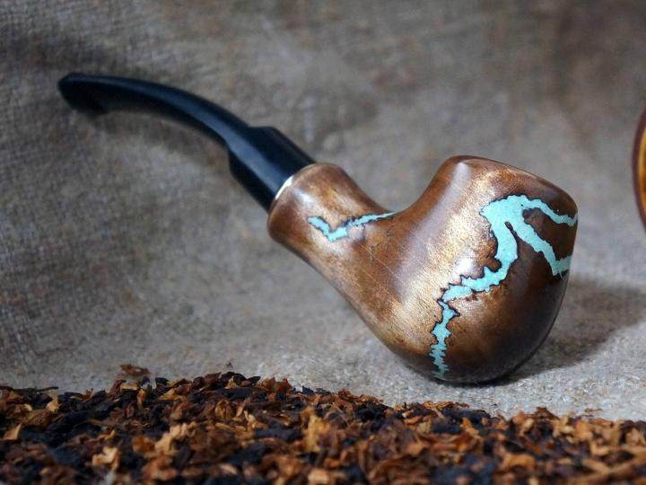 乌克兰代购lightning手作精致闪电绿松松石镶嵌木制烟斗