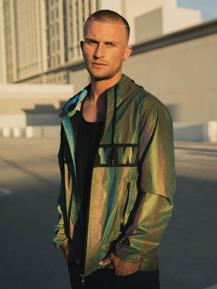 美国代购rainbow手作摇滚嘻哈朋克彩虹镭射反光夹克