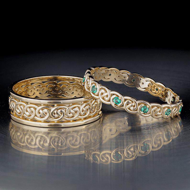 美国代购wedding手作永恒凯尔特花丝翡翠周年纪念婚礼戒指