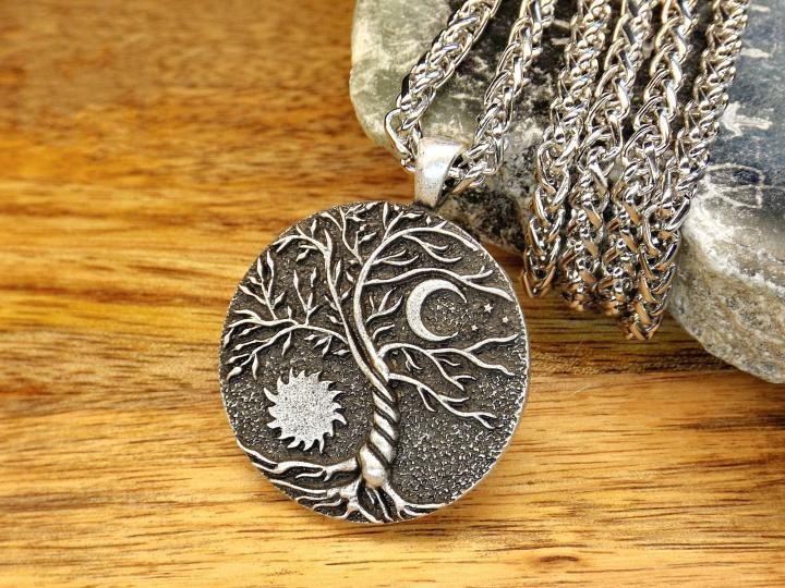 tree意大利代购手作复古日月生命之树凯尔特护身符皮绳项链定制