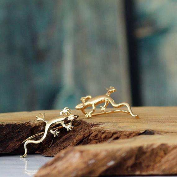 海外镀金18k耳饰象征好运登山蜥蜴代购金蜥蜴耳钉