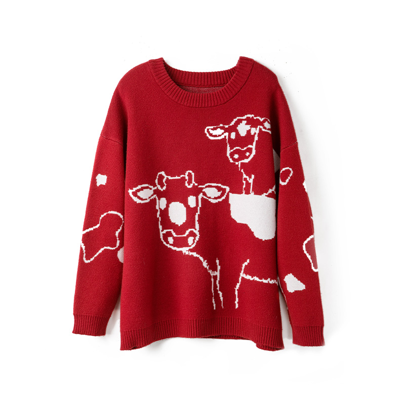 烈儿lierkiss【牛牛牛】抗起球牛牛图案缇花针织毛衣 k04msz341