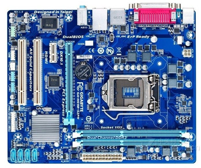 一年技嘉h61m-s2ph1155hdmi2个pci打印com主板