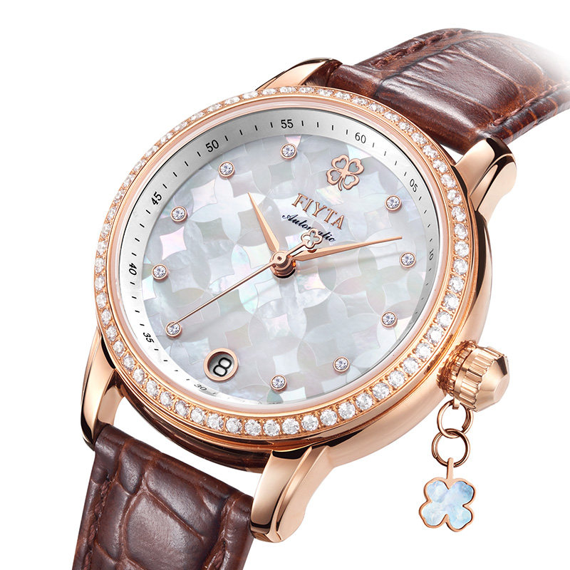 飞亚达四叶草手表防水机械表时尚皮带女表潮流女士国产腕表