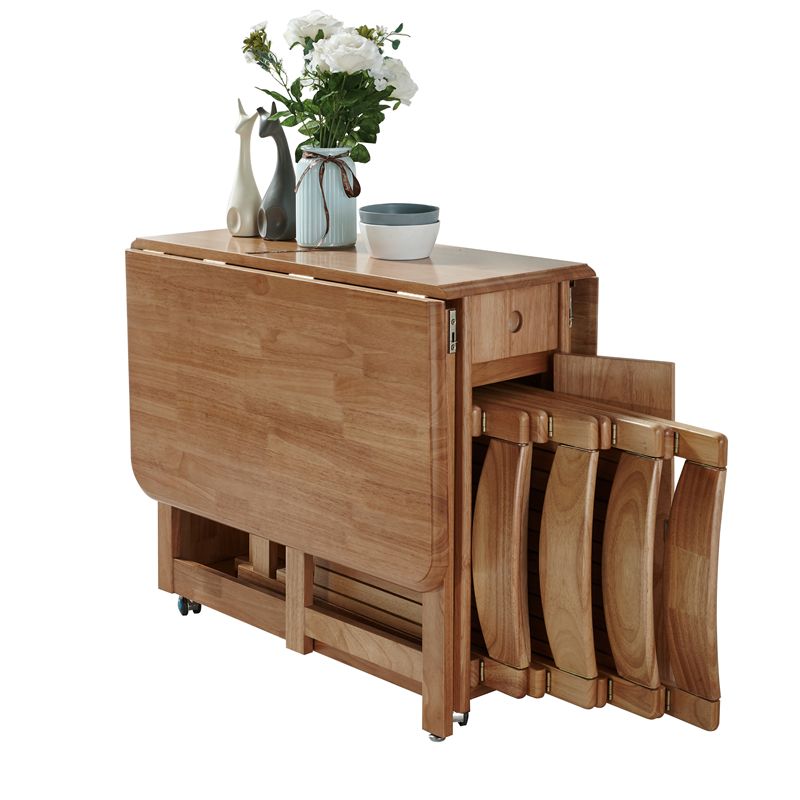 实木隐形折叠餐桌桌椅组合家用小户户型现代简约折叠桌