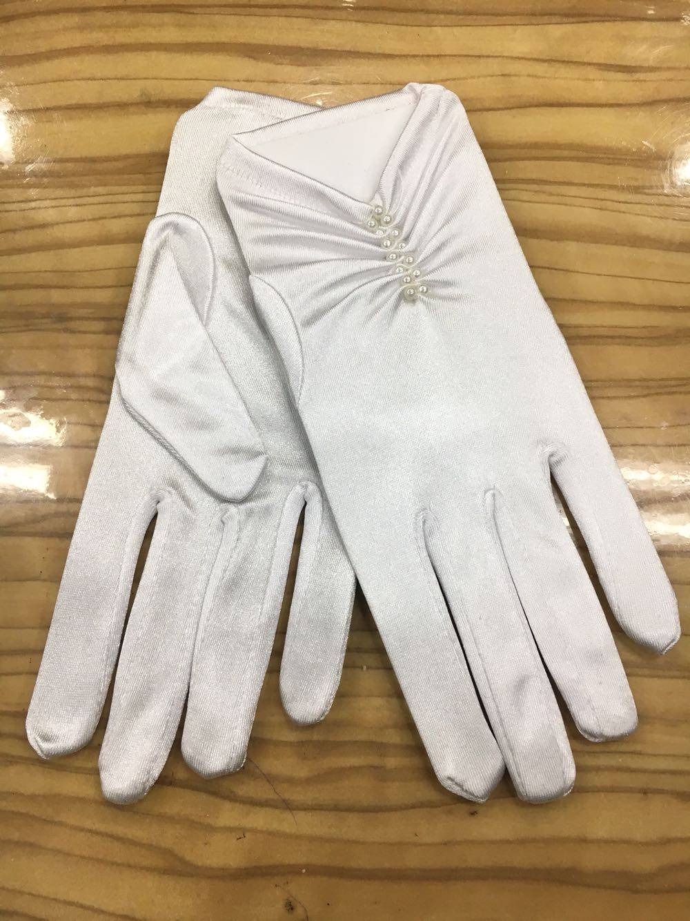 春秋秋季时尚短款宝石蓝黑白绸缎色丁弹力年会婚纱手套