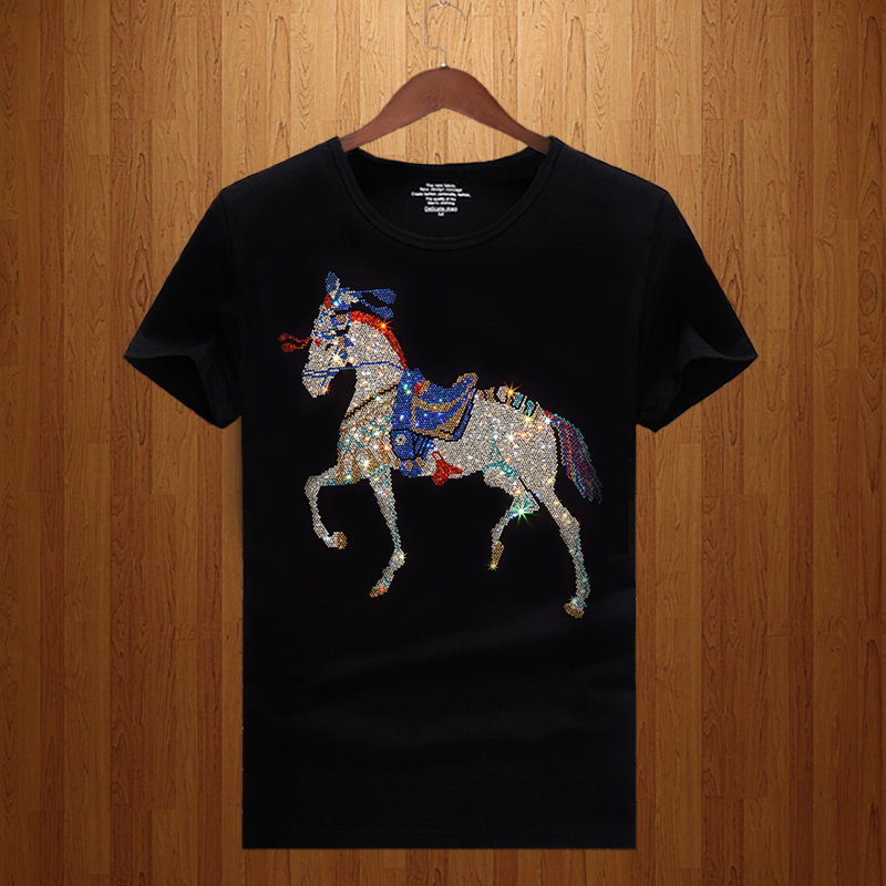 欧洲站2022新款夏季3D马重工烫钻短袖潮牌潮流半袖t恤男ins打底衫