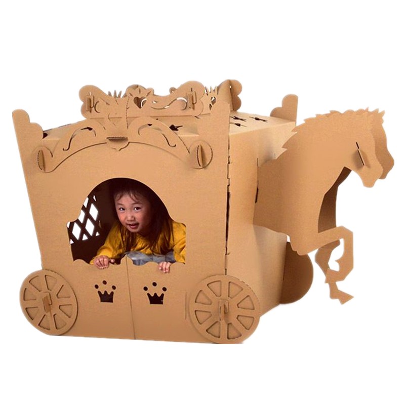 儿童纸板玩具马车模型diy大号纸箱幼儿园手工螺母拆装