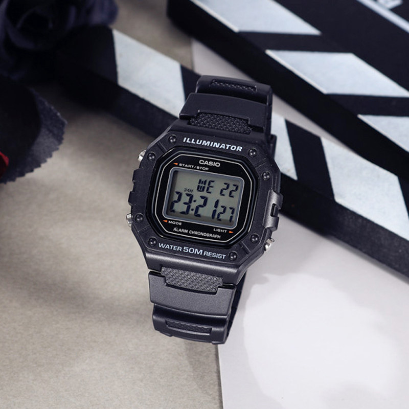 卡西欧学生运动防水时尚潮流复古方块数字手表w218h系列日韩腕表