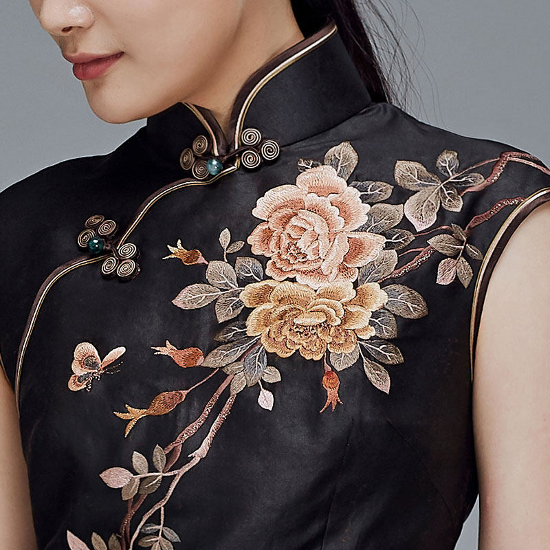 时尚中式旗袍国风绣花改良12期香云显瘦真丝旗袍