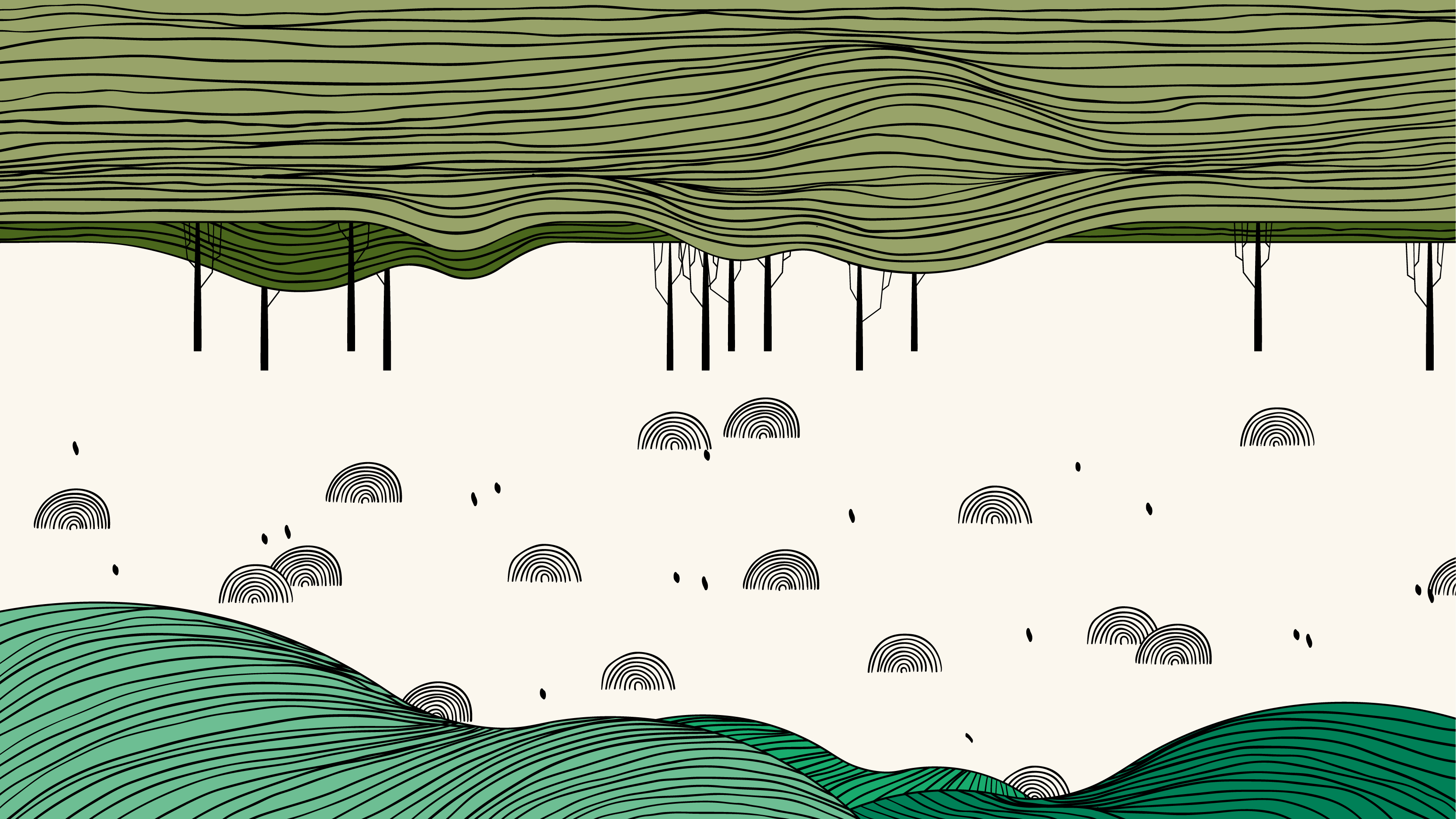 极简线描手绘风景插画简约留白空间绘本文艺设计素材