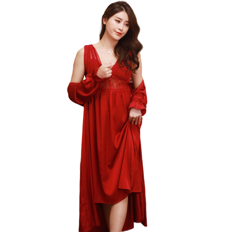 睡衣结婚新婚情侣套装法式春秋性感本命年红色睡袍