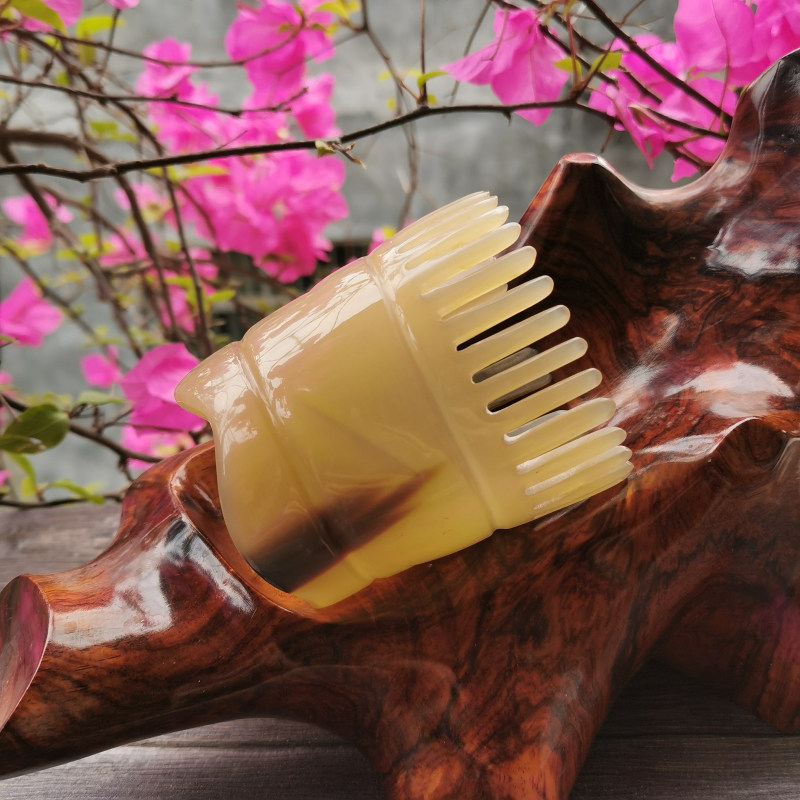 天然牛角洗头梳子圆形按摩头部经络刷大齿洗发清洁头皮沐浴洗发梳