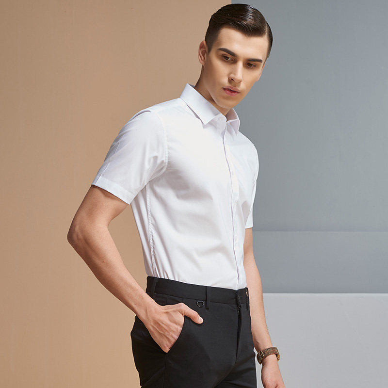 busen步森夏季新款短袖衬衫商务休闲收身衬衣衬衫