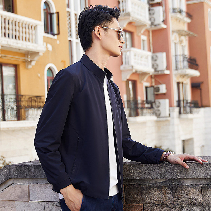 busen步森春秋男士新款夹克休闲商务立领茄克夹克