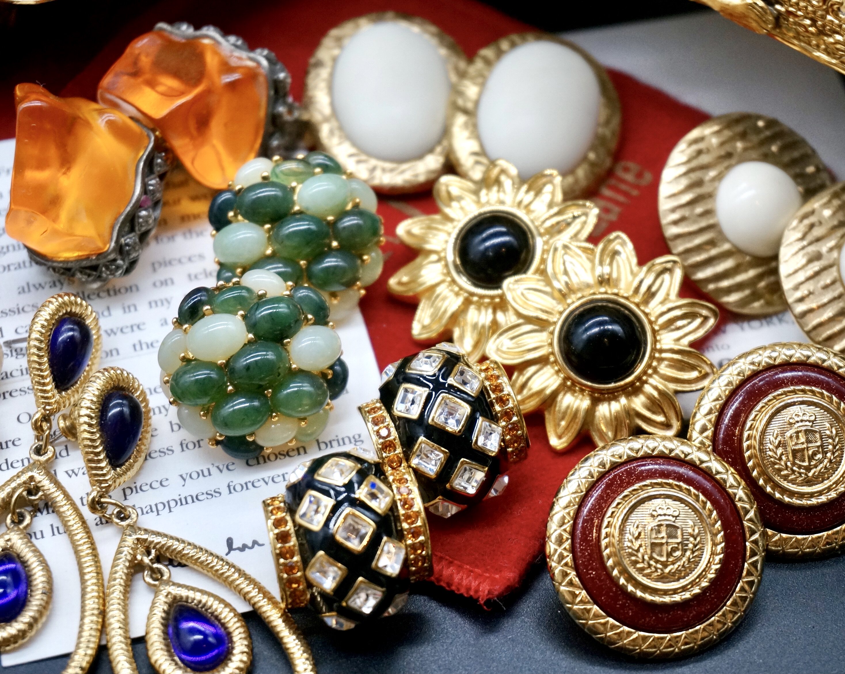 vintage西洋古董首饰复古古着彩宝琉璃耳环钉中耳钉