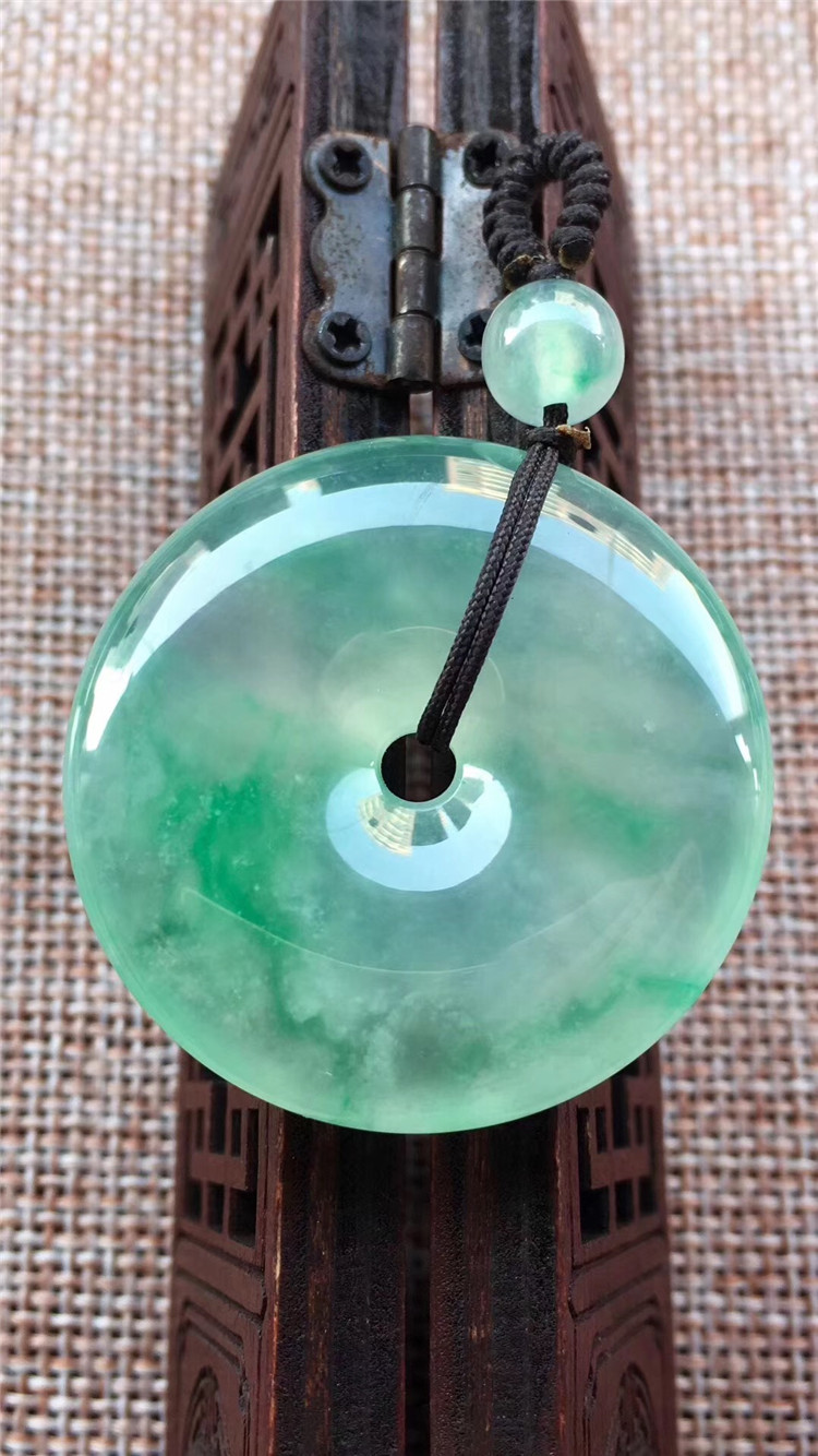 翡翠简安老坑货高冰飘平安扣翠玉项坠细腻荧光颈饰