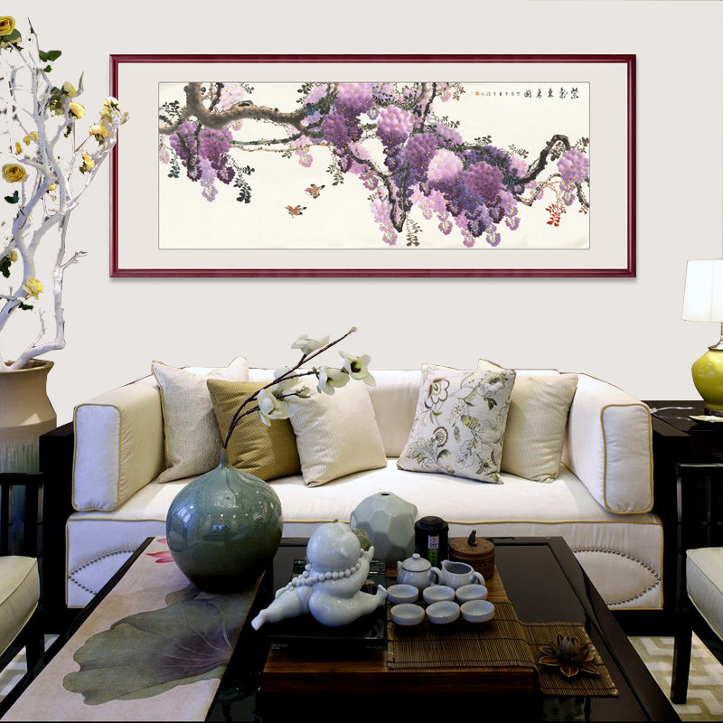 新中式中式客厅沙发背景墙办公室装饰画国画紫气东来挂画国画