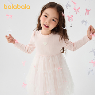 巴拉巴拉童装女童连衣裙网纱公主裙2025春秋装新款蝴蝶结撞色裙子