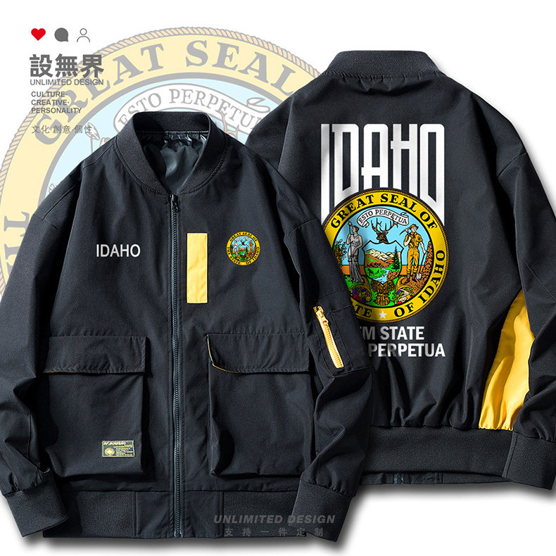 美国洲徽idaho爱达荷州新款夹克男女衣服宽松学生夹克