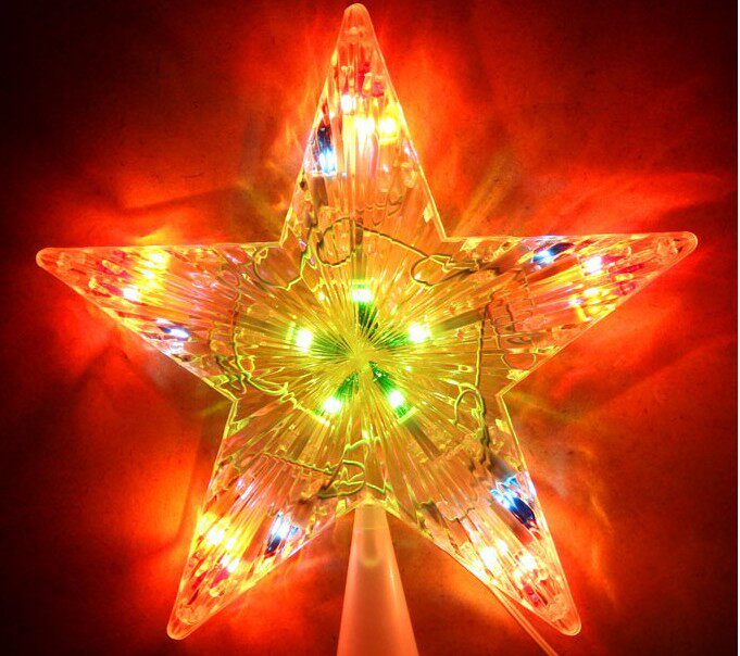 顶星插电圣诞树发光树七彩闪光五角星led圣诞节树顶圣诞装饰品