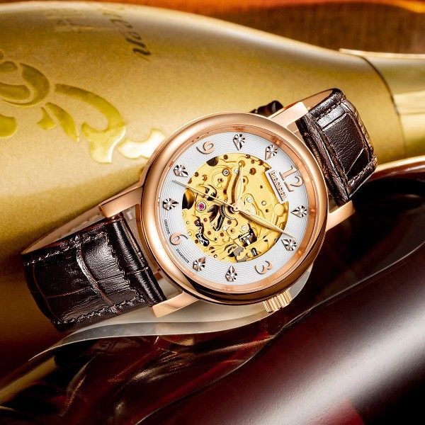 宾爵手表情侣手表一对镶钻男女士机械表防水品牌皮带手表