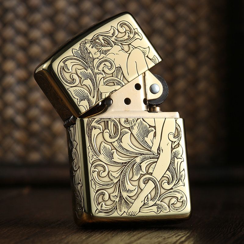 zippo打火机原装正版纯铜深雕唐草仙子zp个性zippo