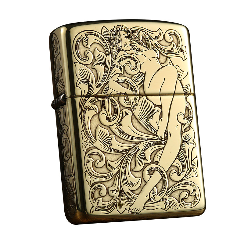 zippo打火机原装正版纯铜深雕唐草仙子zp个性zippo