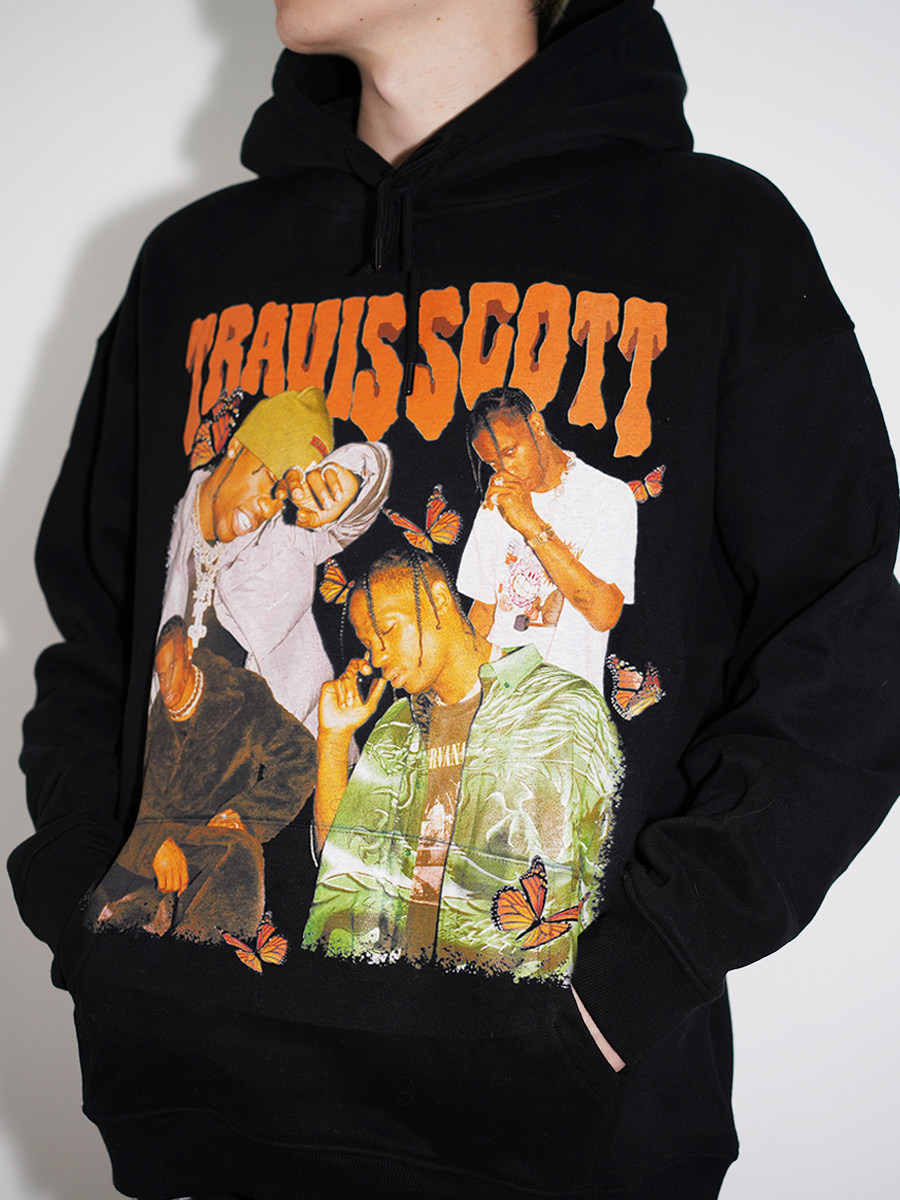 travisscott连帽卫衣帽衫蝴蝶人像vintage嘻哈复古卫衣