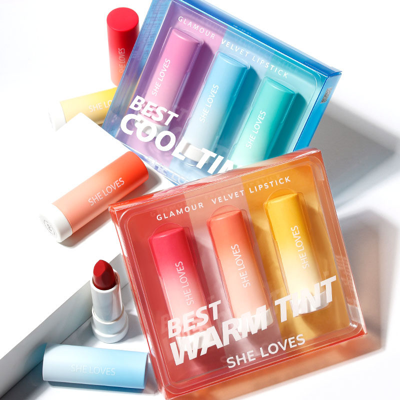 彩虹闺蜜套盒sheloves正品口红唇膏3只组合秋冬唇膏