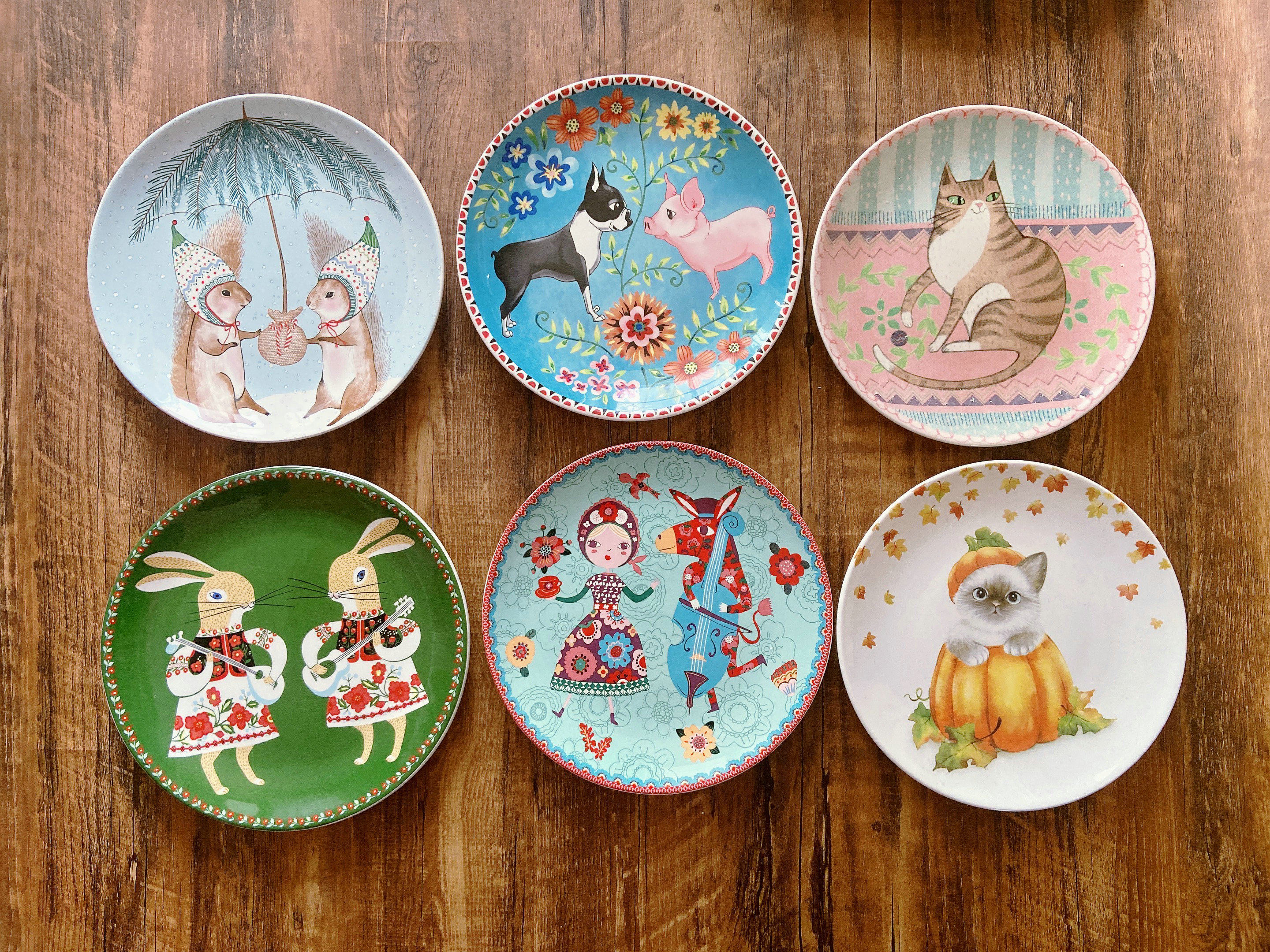 包邮美单陶瓷餐盘创意手绘釉下平盘圆形家用盘