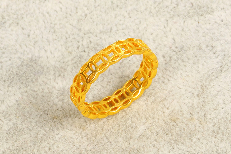 足金铜钱赛菲菲尔黄金戒指招财钱币镂空情侣手饰