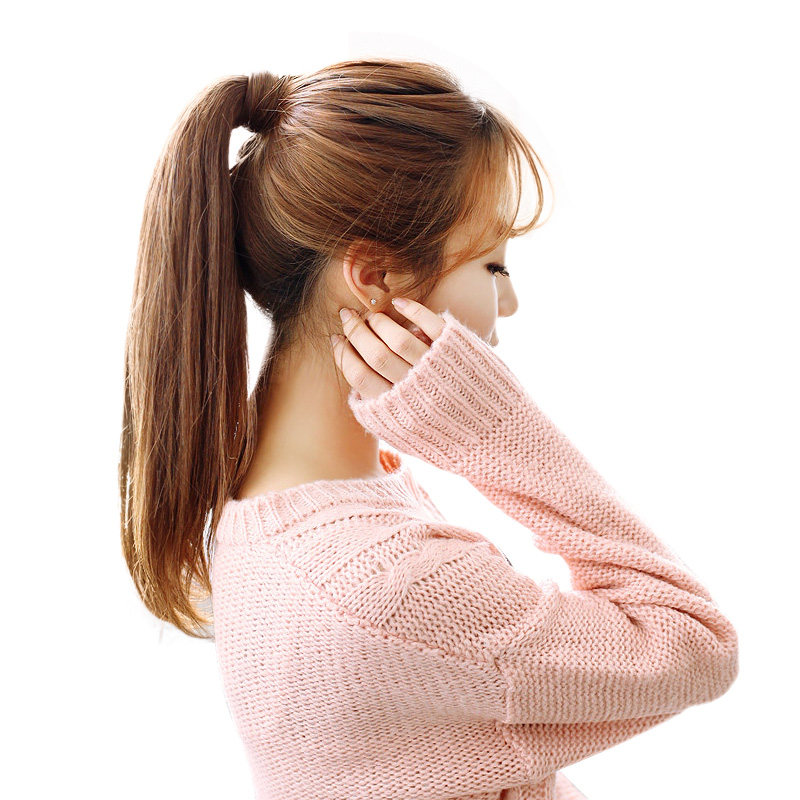 真发马尾假发女直发中长内扣短款全真人头发丝马尾