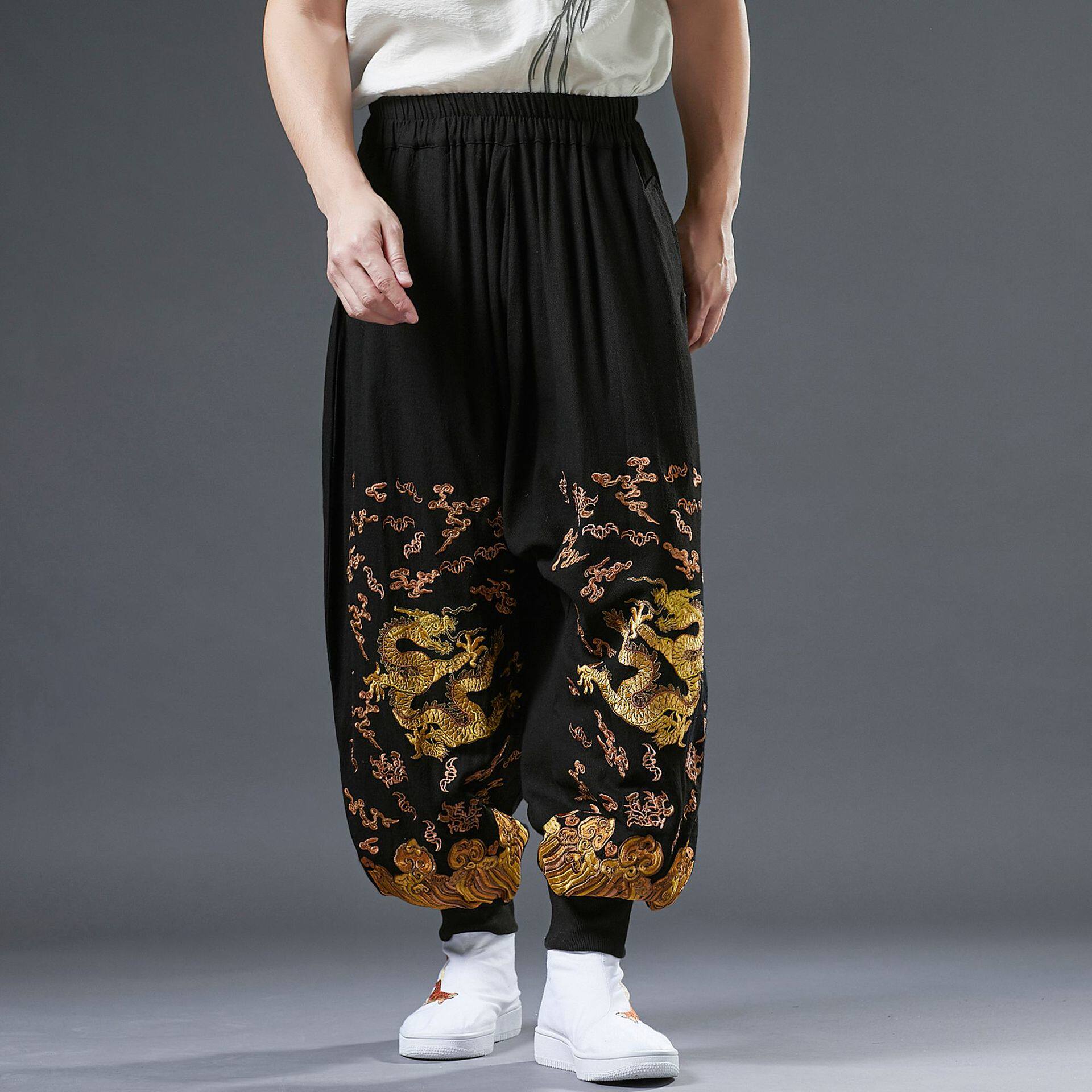 2021刺绣旅游舞蹈跳舞裤子灯笼裤灯笼棉麻腿裤休闲裤