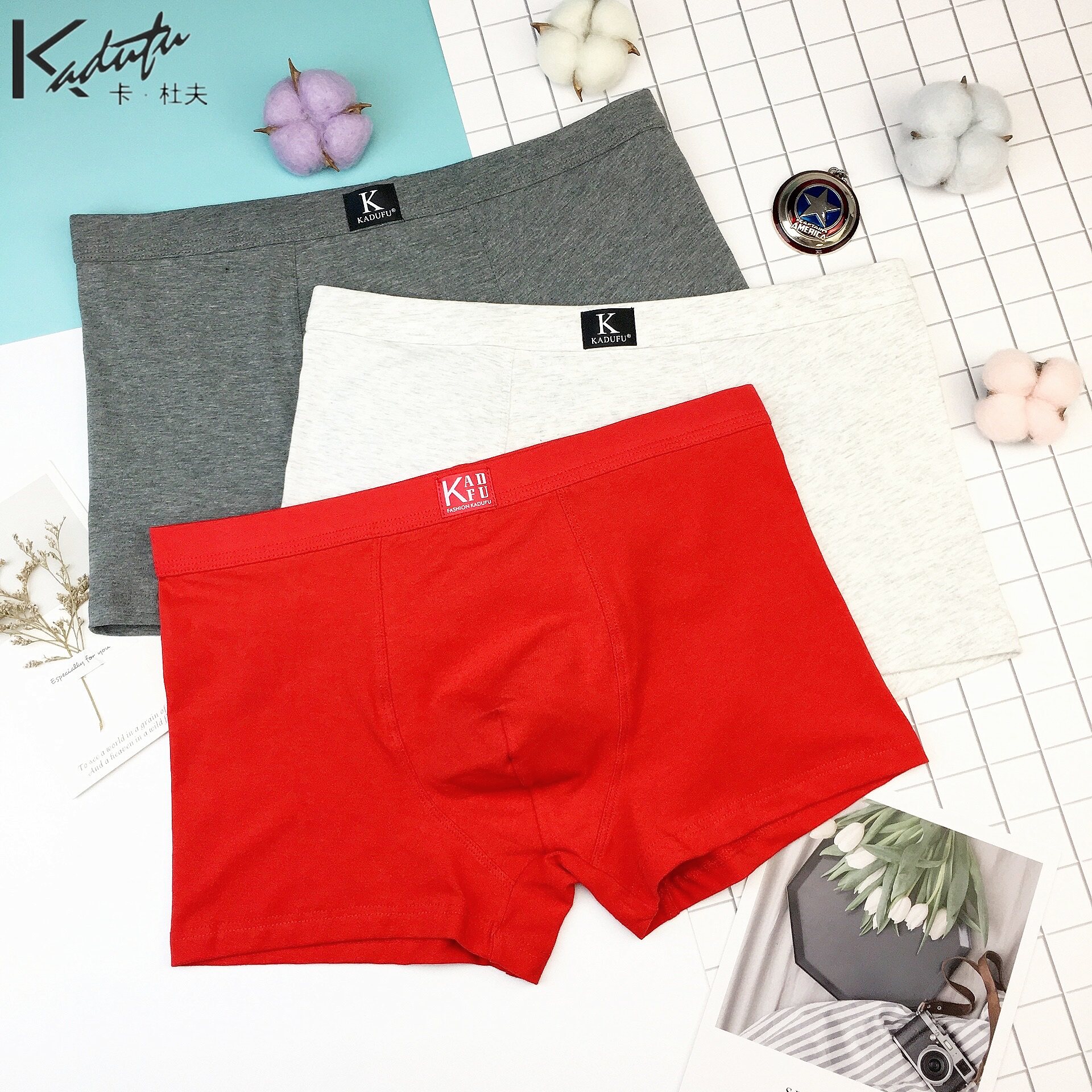 卡杜夫男士轻薄透气莫代尔四角裤头潮流个性花色内裤