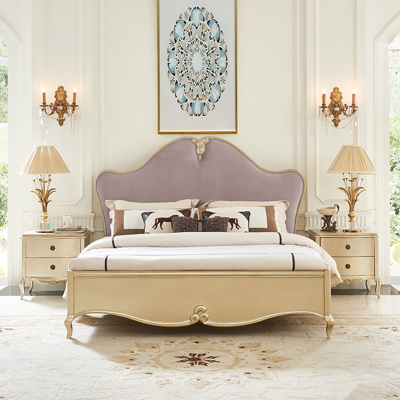 布艺公主古典新古典雅居格美式欧式主卧双人床1.8米实木床