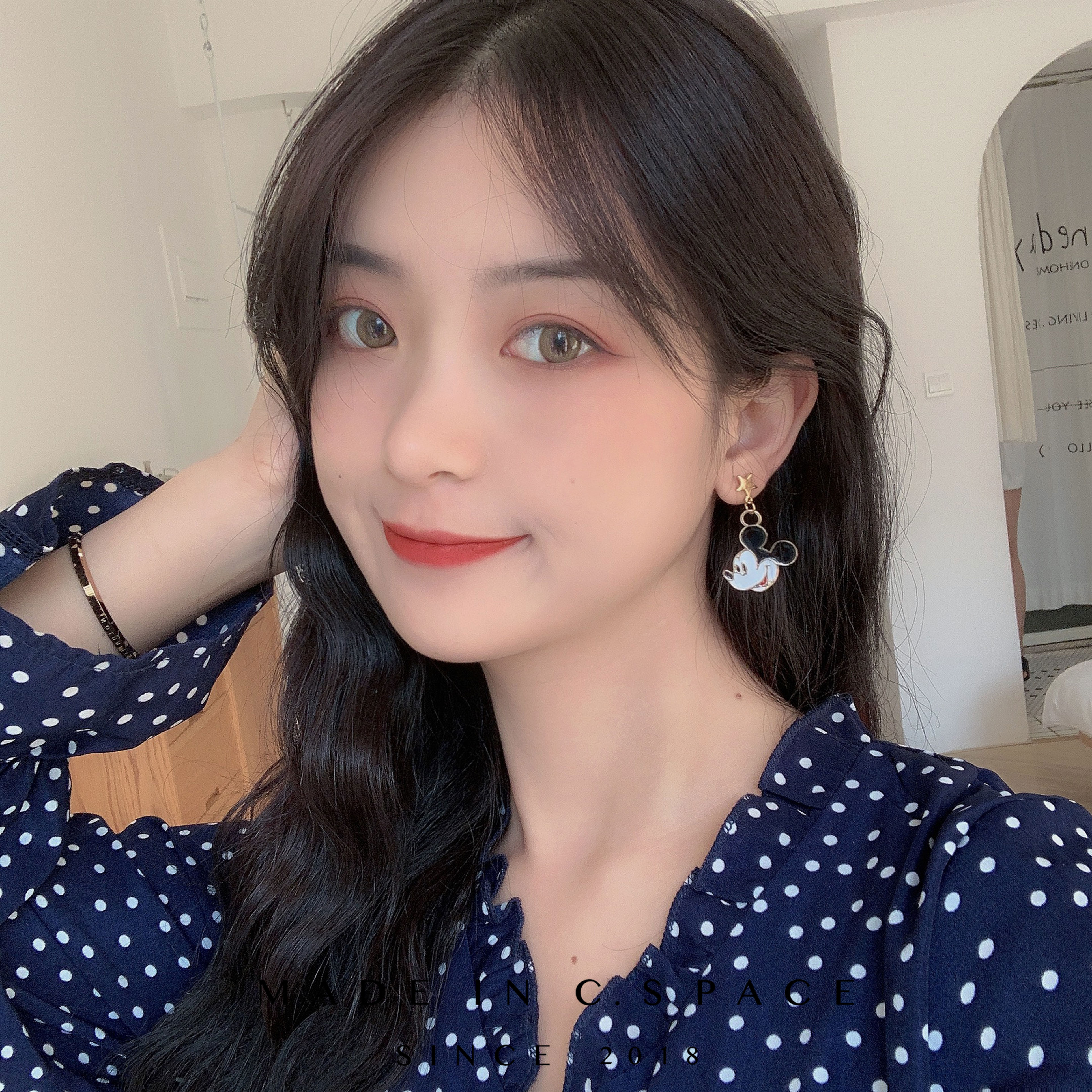 适合圆脸的米老鼠耳夹女无痛鼠年迪士尼米奇卡通不对称饰耳环耳钉